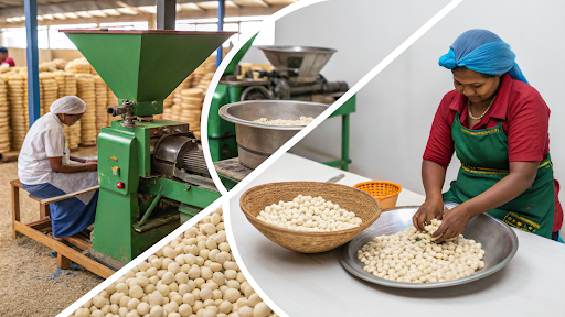 Manual and Machine-Based Makhana Processing